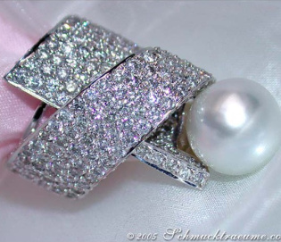 Opulent Southsea Pearl Ring with Diamonds