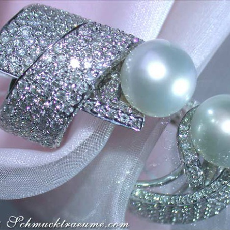 Opulent Southsea Pearl Ring with Diamonds