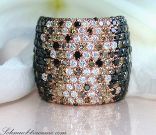 Huge Ring with Black, White & Natural Brown Diamonds
