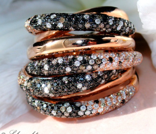 Opulent ring with black, natural brown & white diamonds