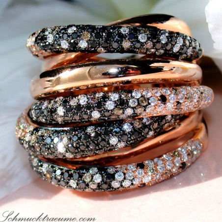 Opulent ring with black, natural brown & white diamonds