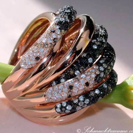 Opulent ring with black, natural brown & white diamonds