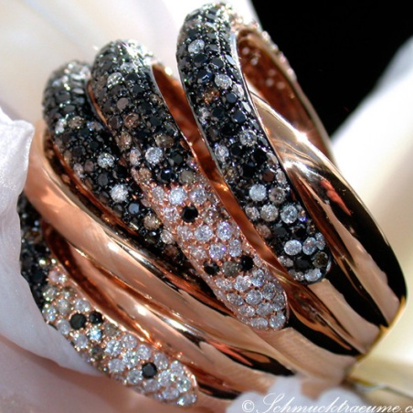 Opulent ring with black, natural brown & white diamonds