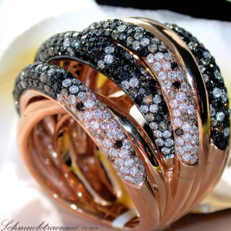 Opulent ring with black, natural brown & white diamonds