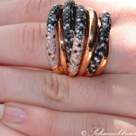 Opulent ring with black, natural brown & white diamonds