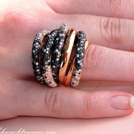 Opulent ring with black, natural brown & white diamonds