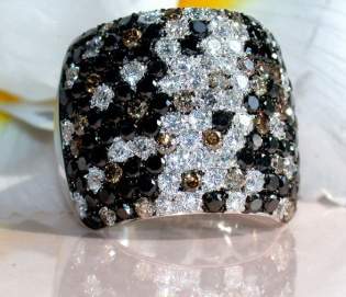 Magnificent Ring with Black, Natural Brown & White Diamonds