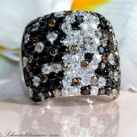 Magnificent Ring with Black, Natural Brown & White Diamonds