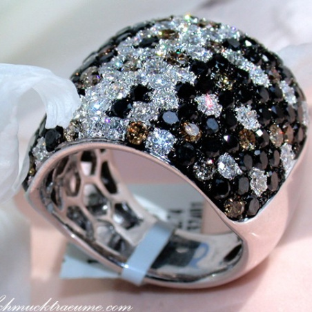 Magnificent Ring with Black, Natural Brown & White Diamonds