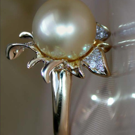 Pretty Golden Southsea Pearl Diamond Ring (Blossom Design)