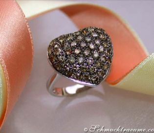 Cute Brown Diamond Heart Ring