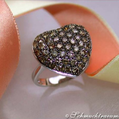 Cute Brown Diamond Heart Ring