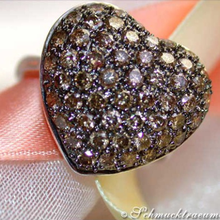 Cute Brown Diamond Heart Ring