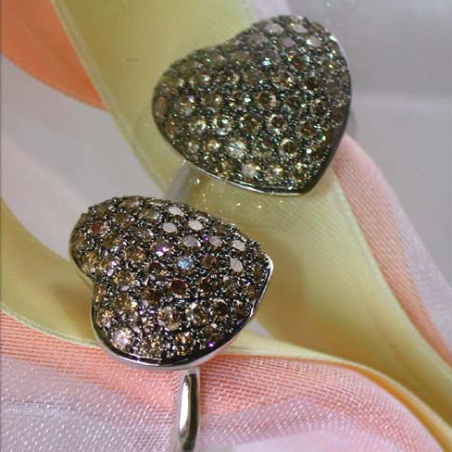 Cute Brown Diamond Heart Ring