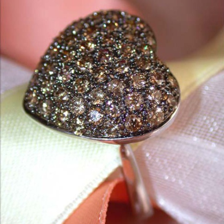 Cute Brown Diamond Heart Ring