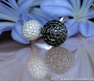 Pave Ball Ring with Black & White Diamonds