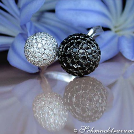 Pave Ball Ring with Black & White Diamonds