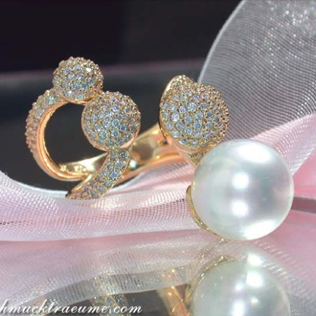Südseeperle Ring mit Brillanten Pavé Kugeln