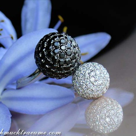 Pave Ball Ring with Black & White Diamonds