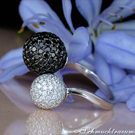 Pave Ball Ring with Black & White Diamonds