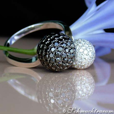 Pave Ball Ring with Black & White Diamonds