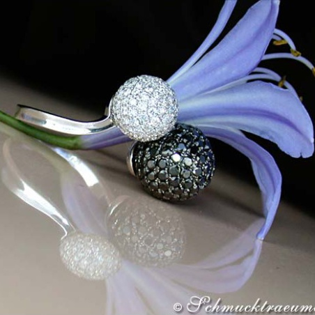Pave Ball Ring with Black & White Diamonds