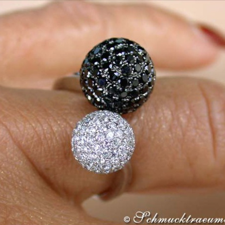 Pave Ball Ring with Black & White Diamonds