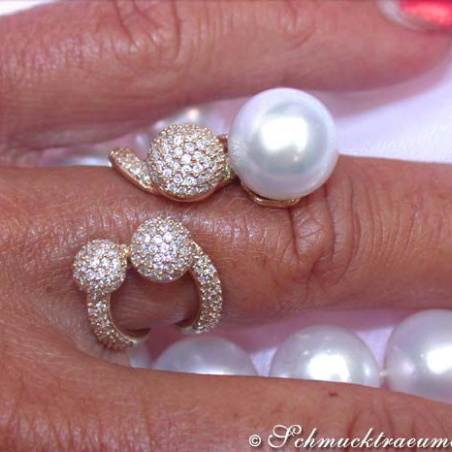 Südseeperle Ring mit Brillanten Pavé Kugeln