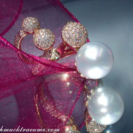 Südseeperle Ring mit Brillanten Pavé Kugeln
