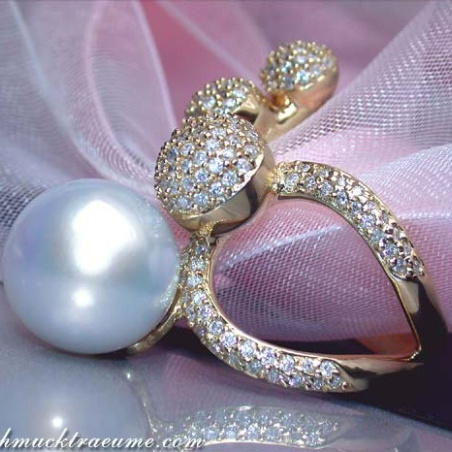 Südseeperle Ring mit Brillanten Pavé Kugeln