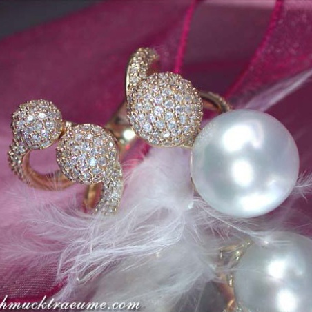Südseeperle Ring mit Brillanten Pavé Kugeln