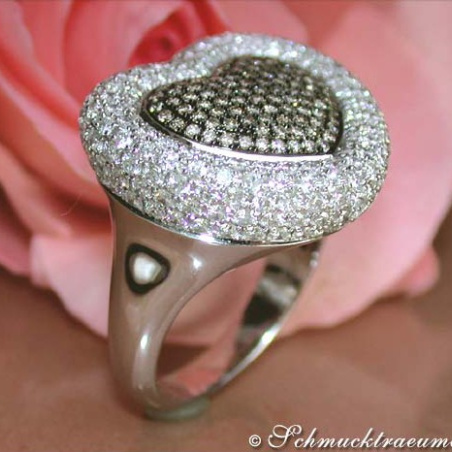 Terrific Heart Ring with Natural Brown & White Diamonds
