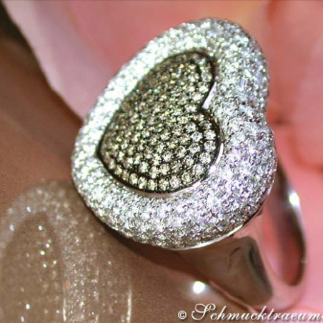Terrific Heart Ring with Natural Brown & White Diamonds