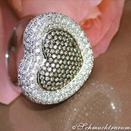 Terrific Heart Ring with Natural Brown & White Diamonds