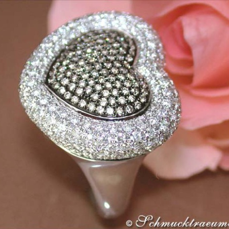 Terrific Heart Ring with Natural Brown & White Diamonds