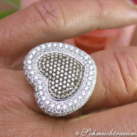 Terrific Heart Ring with Natural Brown & White Diamonds