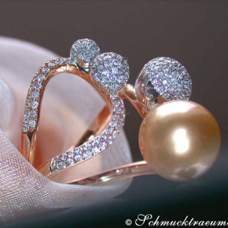 Wonderful Golden Southsea Pearl Ring with Diamonds