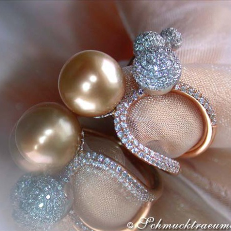 Wonderful Golden Southsea Pearl Ring with Diamonds