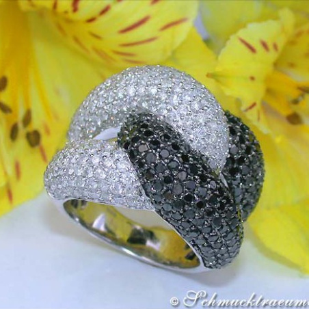 Voluminous Black & White Diamond Ring