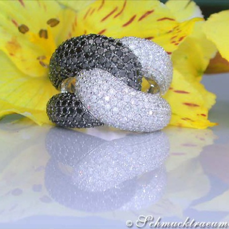Voluminous Black & White Diamond Ring