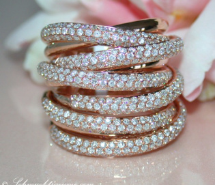 Huge Multi Row Diamond Ring in Rose gold 18k