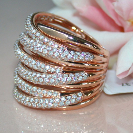Huge Multi Row Diamond Ring in Rose gold 18k
