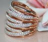Huge Multi Row Diamond Ring in Rose gold 18k