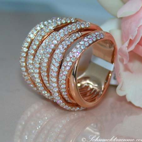 Huge Multi Row Diamond Ring in Rose gold 18k