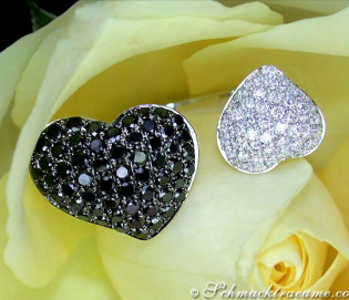 Feminine Black & White Diamond Heart Ring