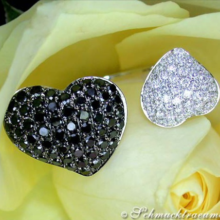 Feminine Black & White Diamond Heart Ring
