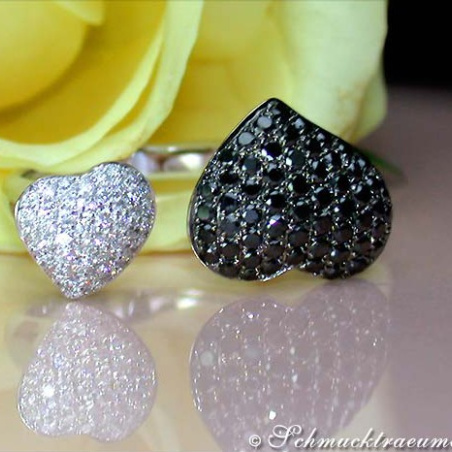 Feminine Black & White Diamond Heart Ring