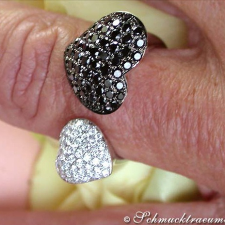 Feminine Black & White Diamond Heart Ring