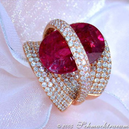 Oversized Rubellite Ring with Diamonds