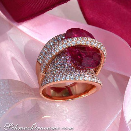 Oversized Rubellite Ring with Diamonds